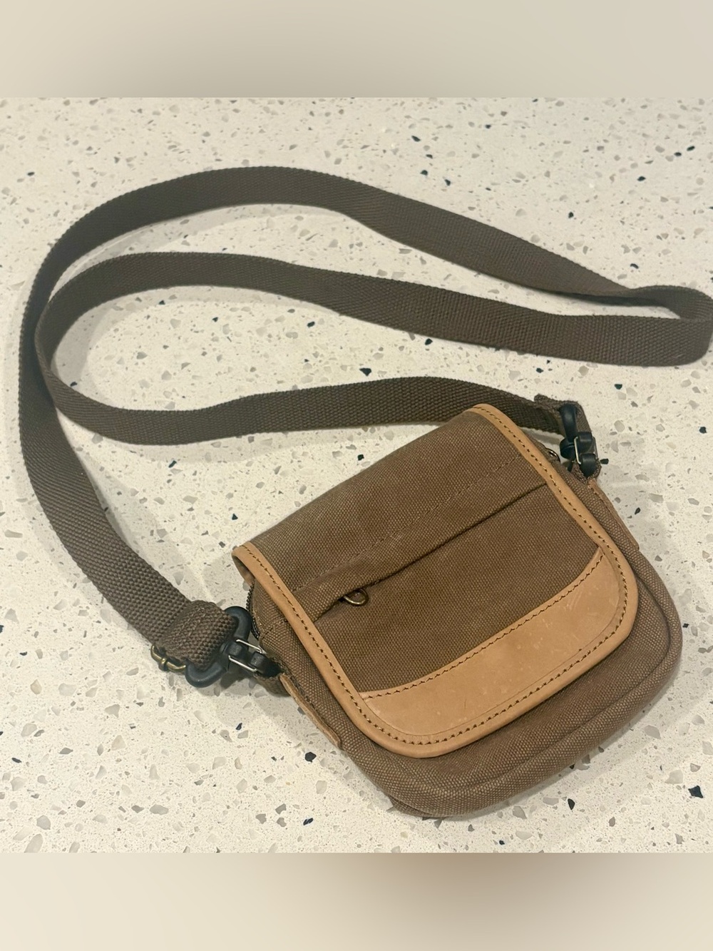 L.L. Bean Vintage Brown/Tan Canvas Mini Crossbody  Bag with Leather Trim